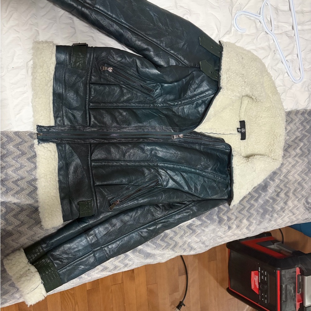 Women's Blue Shearling Jacket - Picture 2 of 3